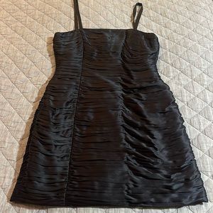 Ruched black silk dress